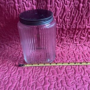 Hoosier Glass Storage Jar with Black Metal Lid